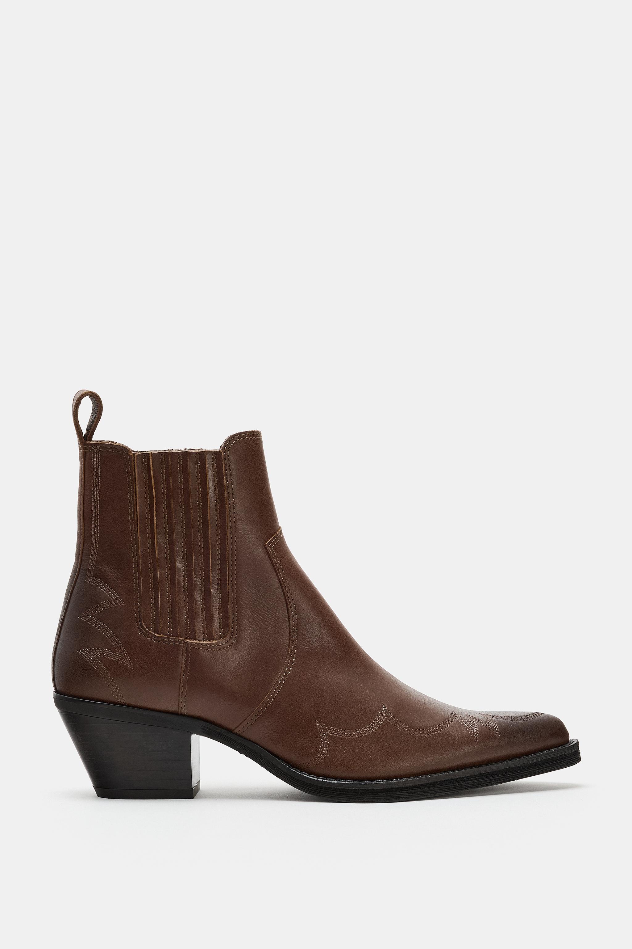 EMBROIDERED LEATHER COWBOY ANKLE BOOTS